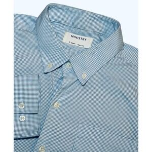 Ministry of Supply Shirt Blue Check Button Down Long Sleeve Standard Fit Men's L